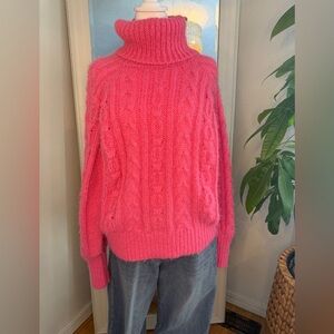 a new day Vibrant Pink Fuzzy Turtleneck Sweater